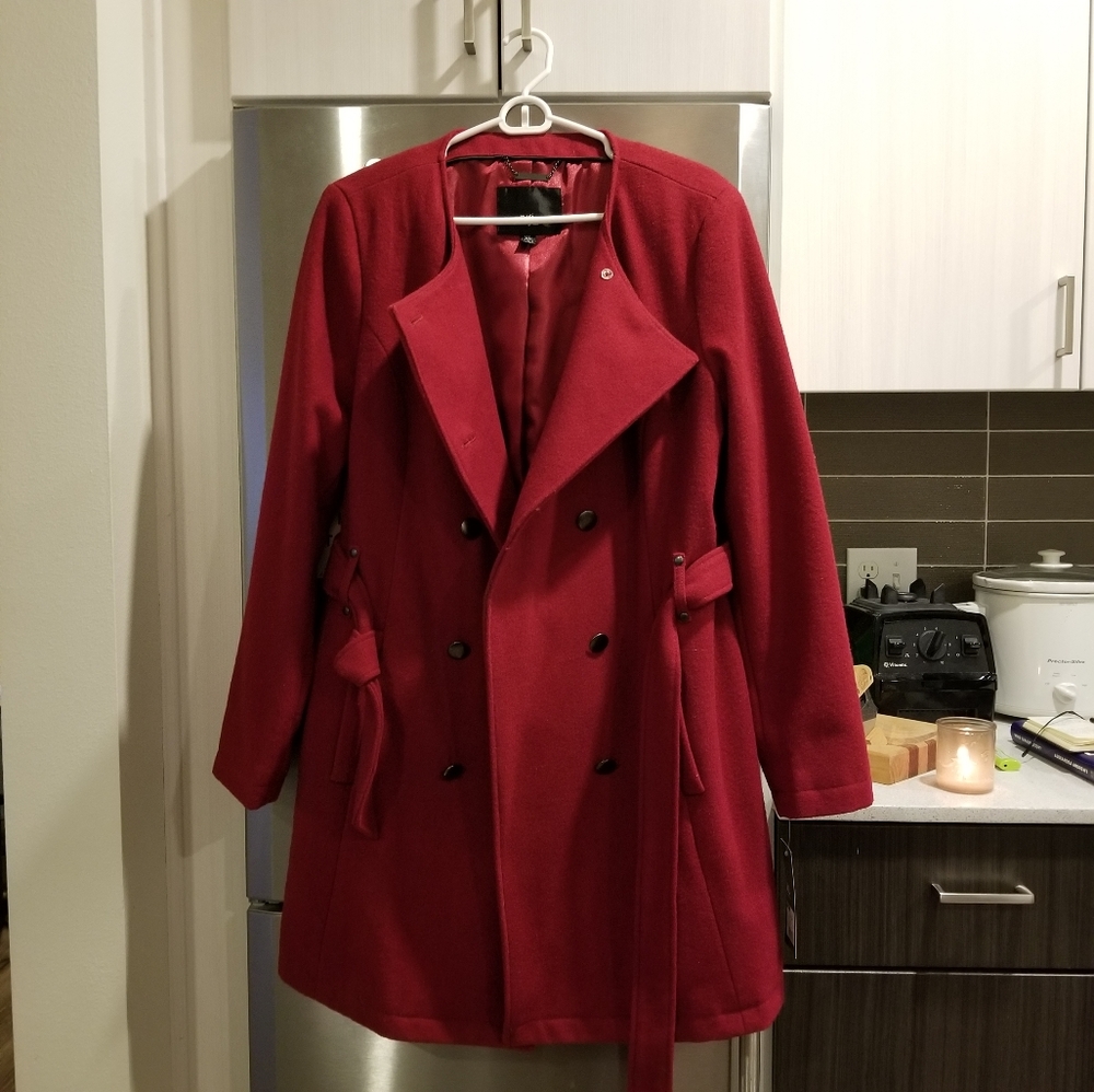 Wool blend collarless trench coat